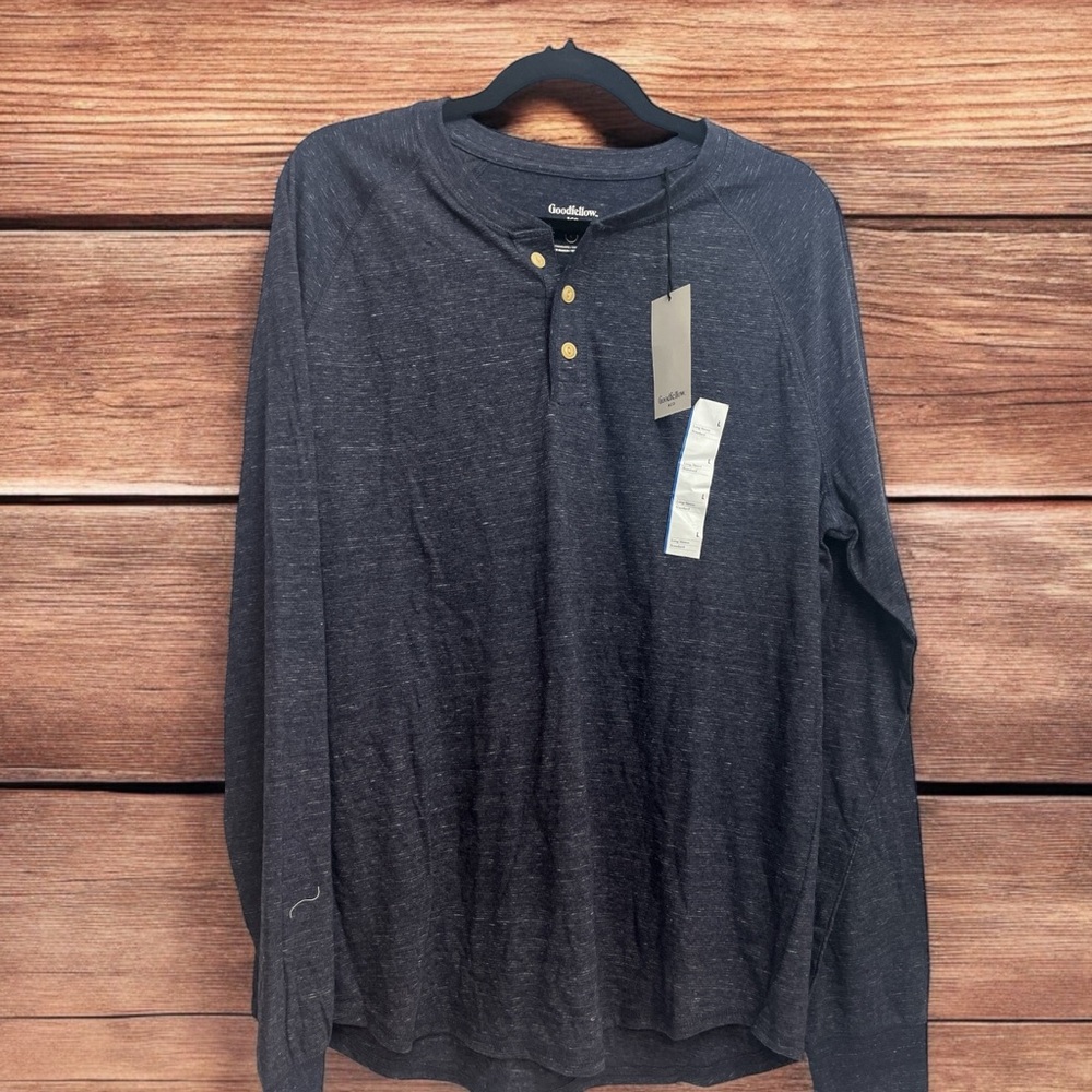New Goodfellow Mens Navy Long Sleeve Henley